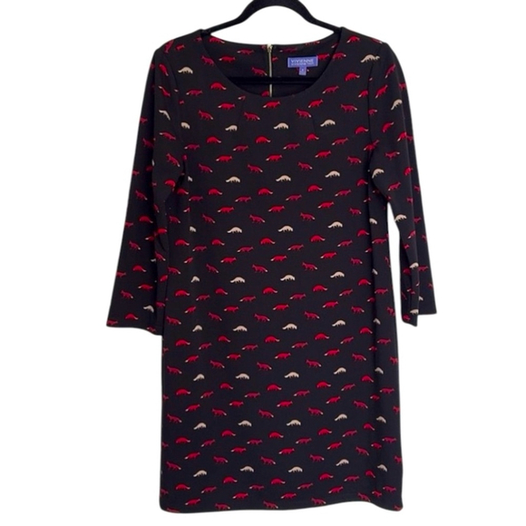 Vivienne Tam Black Fox Shift 3/4 Sleeve Dress Black Size 6 - Picture 1 of 5